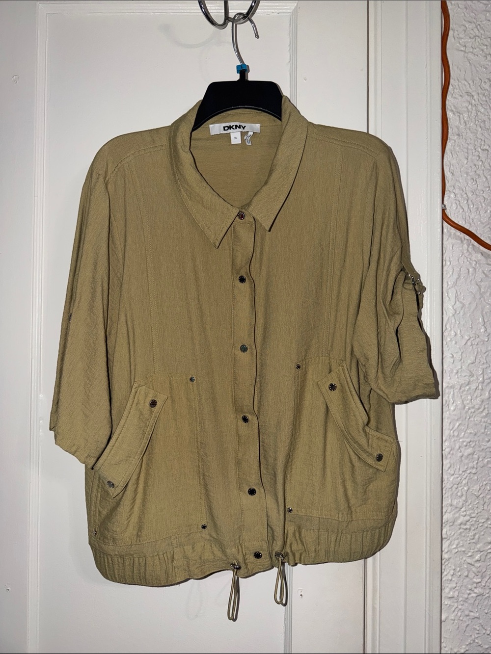 DKNY Olive Utility Jacket with Roll-Tab Sleeves